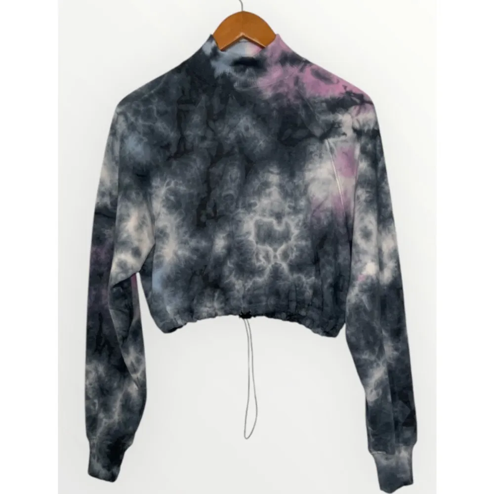 Aeropostale Blue & Pink Tue Dye Cropped Long Sleeve High Neck Sweatshirt XS - Image 2