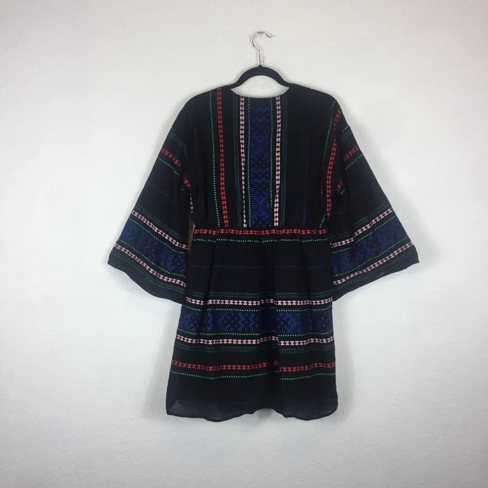 Anthropologie Joie Sada Black Embroidered Mini Dress Medium Babydoll Bell Sleeve - Image 14