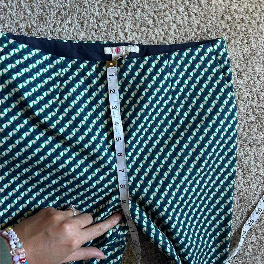 Boden Green Blue Teal Printed Dress Pants Office Formal Spring 4 Long Trousers Size undefined - Image 6