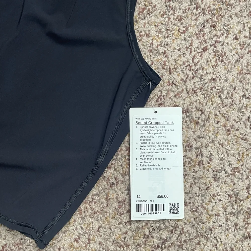 Lululemon Sculpt Cropped Tank Top Black size 14 New - Image 5