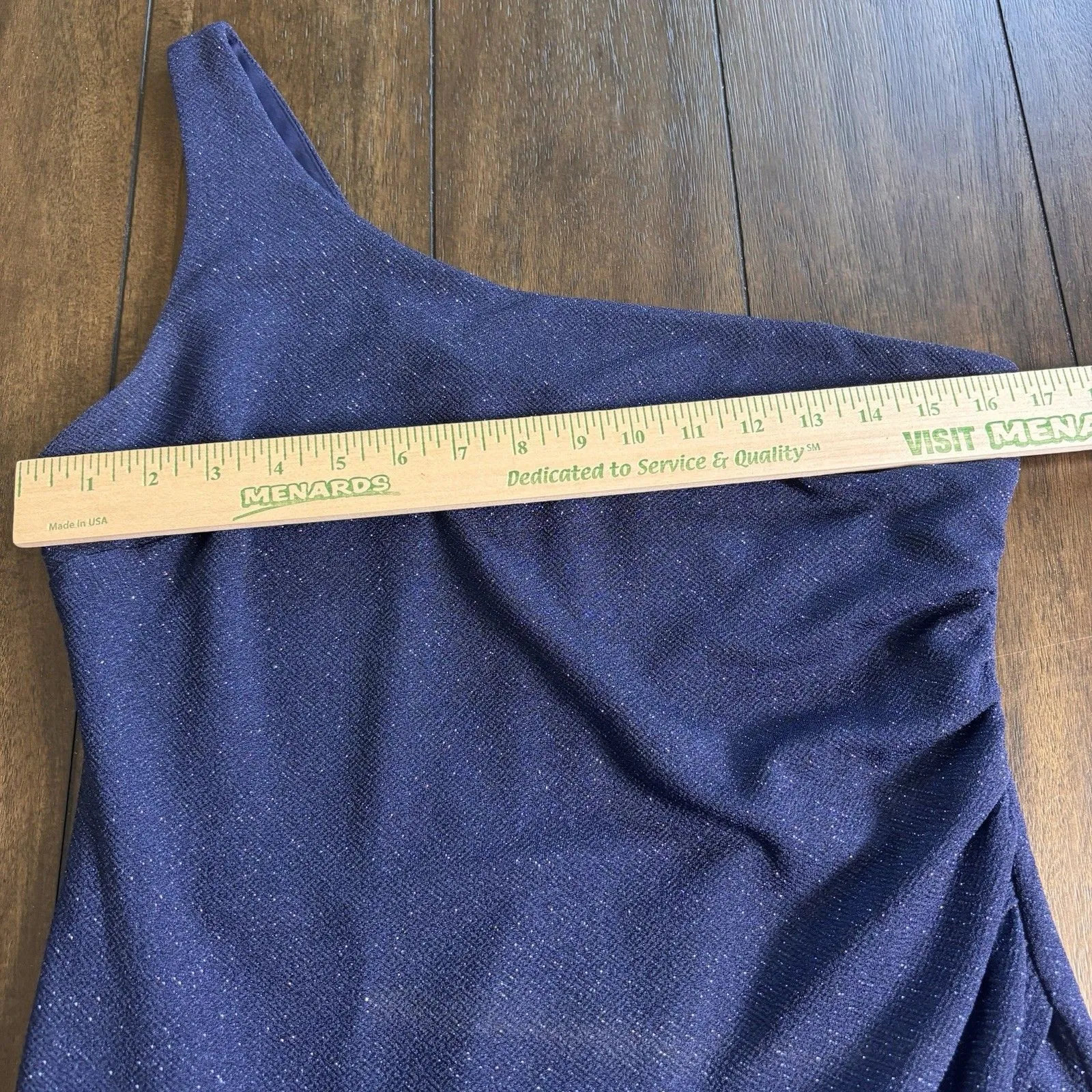 B. Darlin Womens Blue Sparkle Evening Dress Gold Zip Rouching One Shoulder 13/14 Size undefined - Image 3