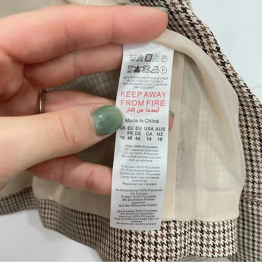 PrettyLittleThing Plus Brown Dogtooth Double Breasted Cropped Blazer NWT 18 - Image 11