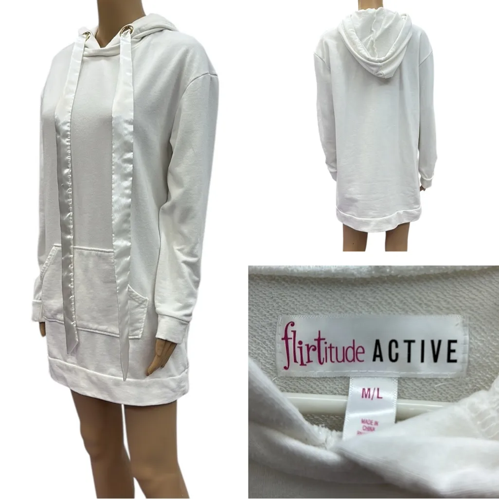 Flirtitude Active Off White French Terry Tunic Hoodie Sweatshirt Womens M L - Image 2