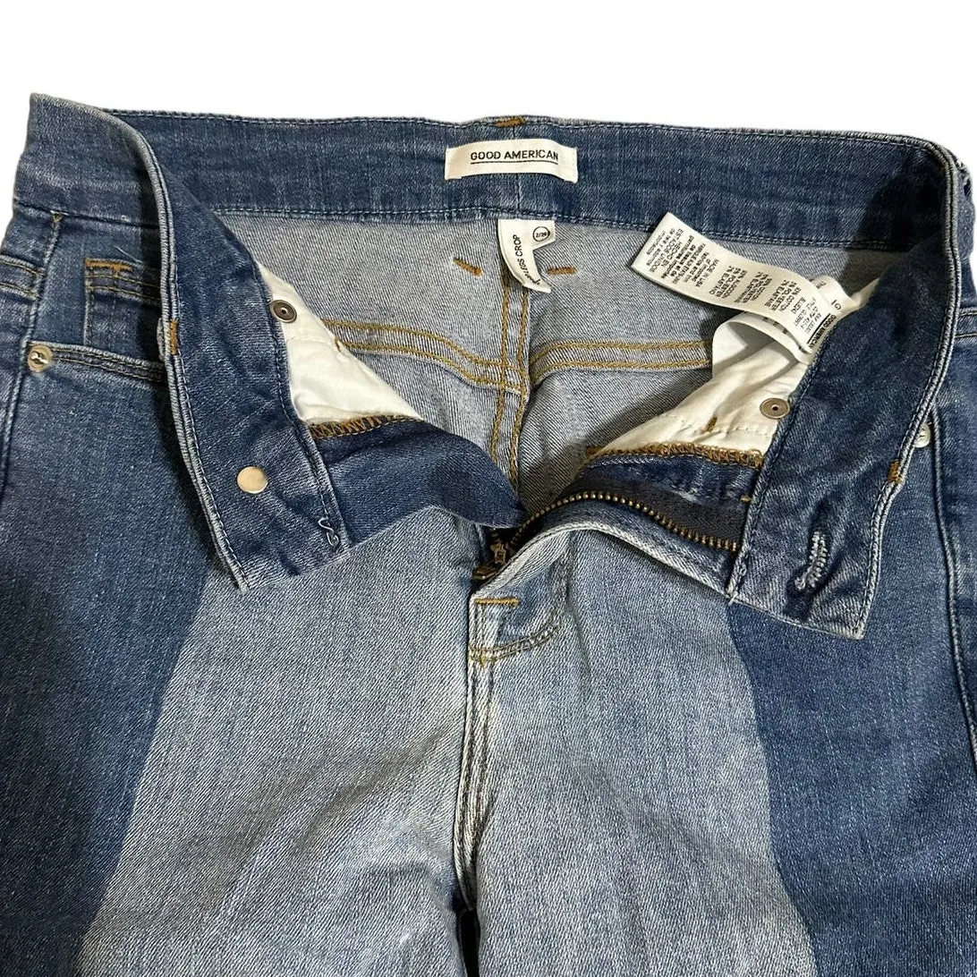 Good American size 2 Skinny Jeans Good Legs High Rise Two Tone Blue Denim Crop - Image 4