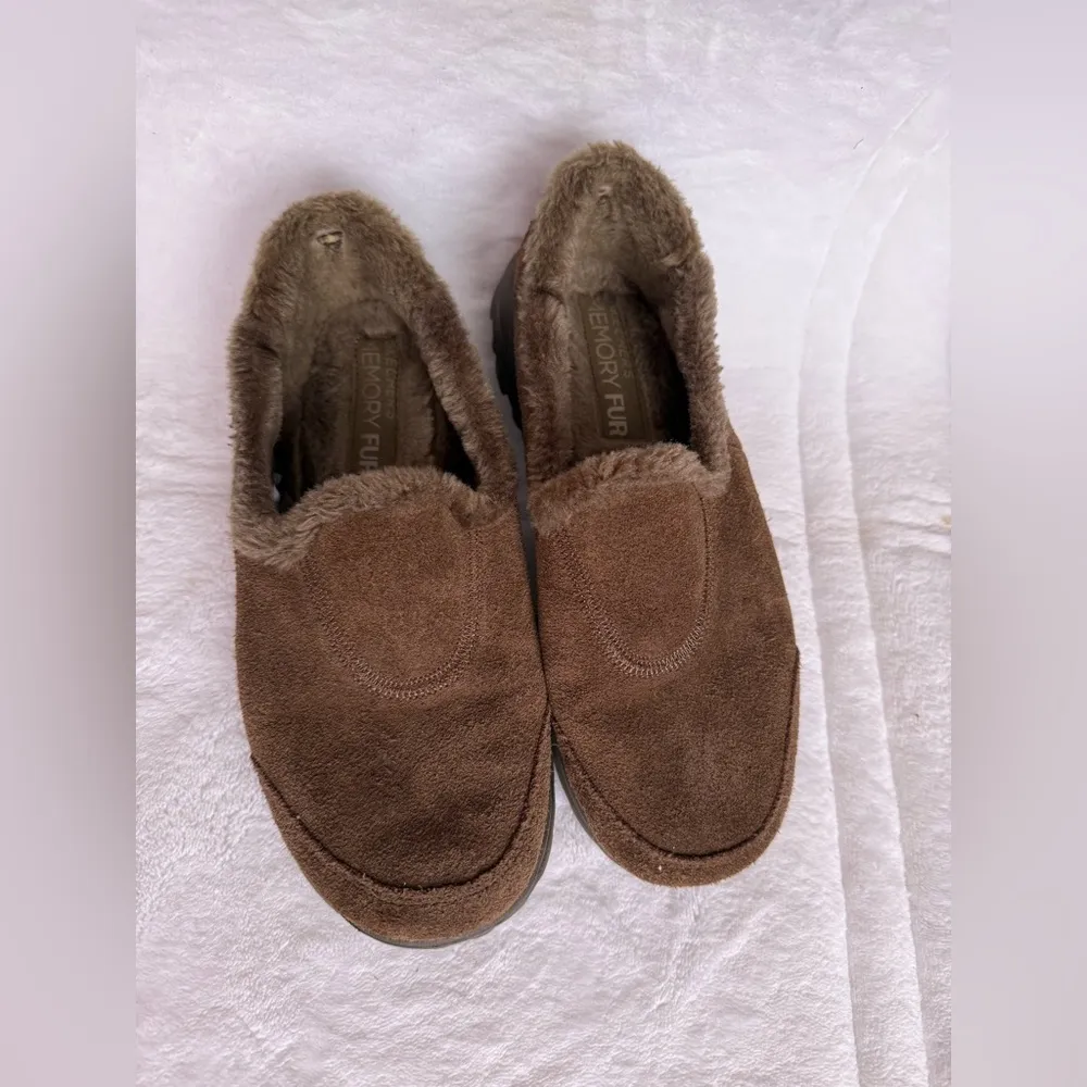 Skechers Memory Form Fit Slip-On Loafer Brown Suede Faux Fur Lined comfy 7.5 - Image 10
