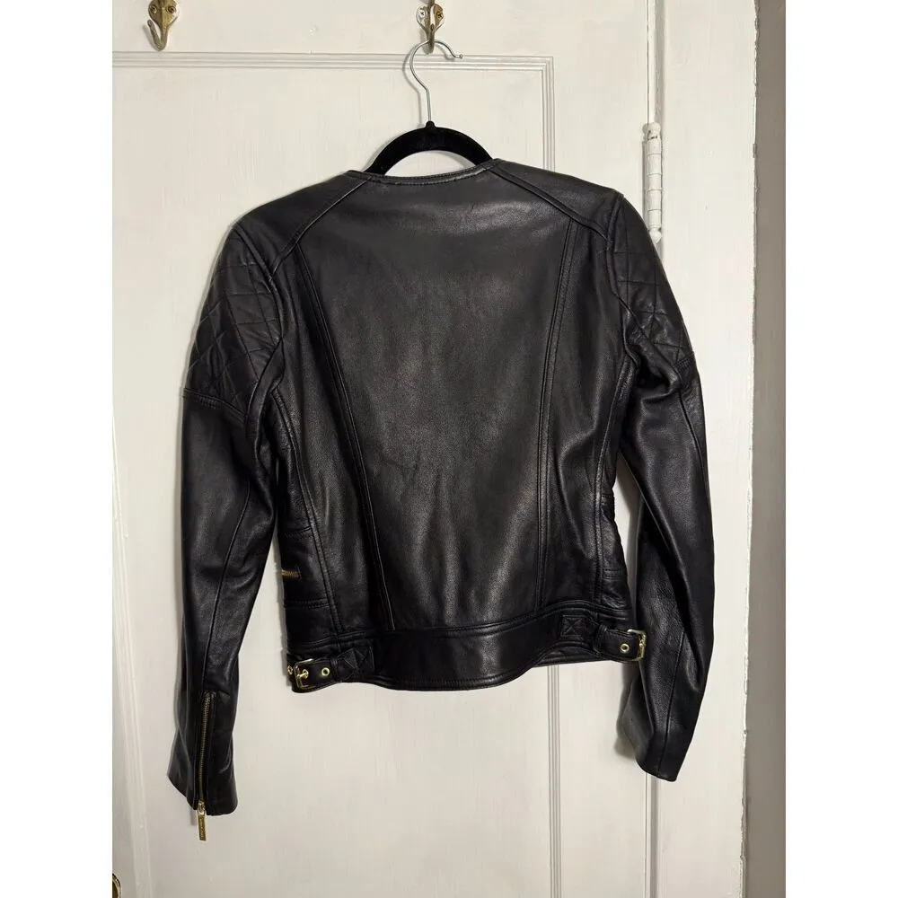 Michael Kors Genuine Leather Quilted Motorcycle Jacket - Image 2