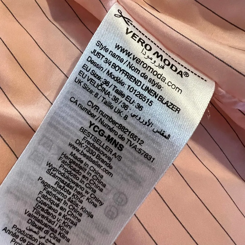 Vero Moda Linen 3/4 Sleeve Boyfriend Open Blazer Peach Sz 36 - Image 7