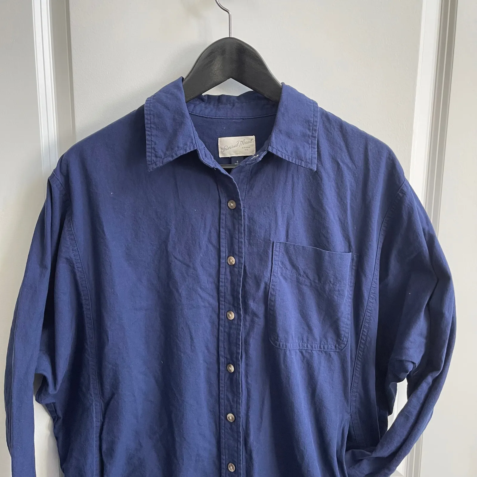 Universal Thread Navy Blue Cotton Long Sleeve Button Down Shirt Dress Small - Image 4
