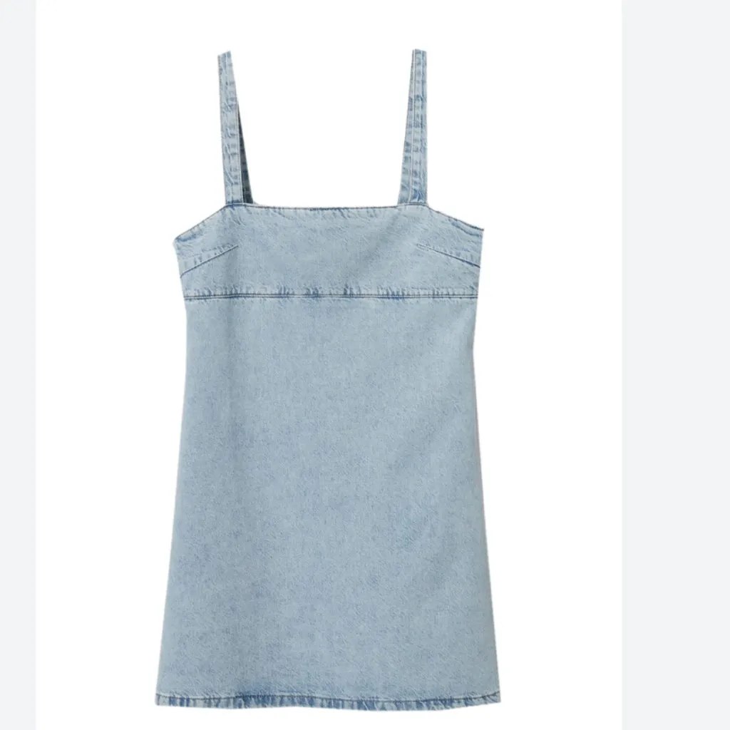 NWT MNG Denim Square Neck Mini Dress Light Wash XL Square Neck - Image 5