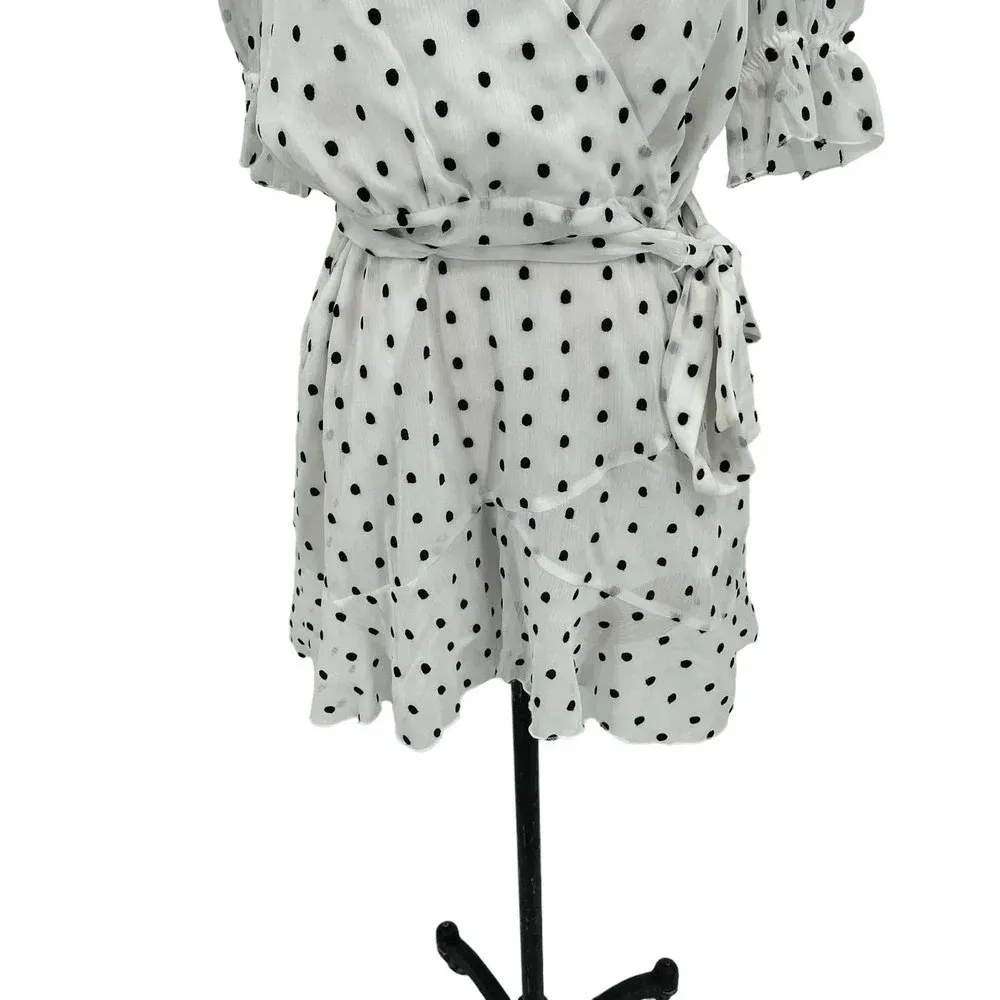 La Maison Talulah Something About You Mini Dress in White Black Polka Dot‎ Print Size 6 - Image 5