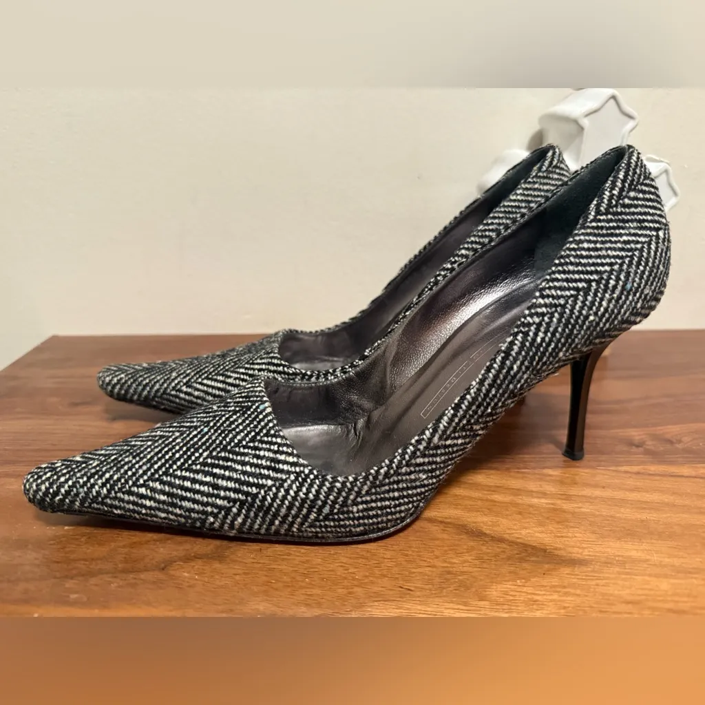 Giuseppe Zanotti Pointed Toe Herringbone Tweed Pumps size 39 - Image 4