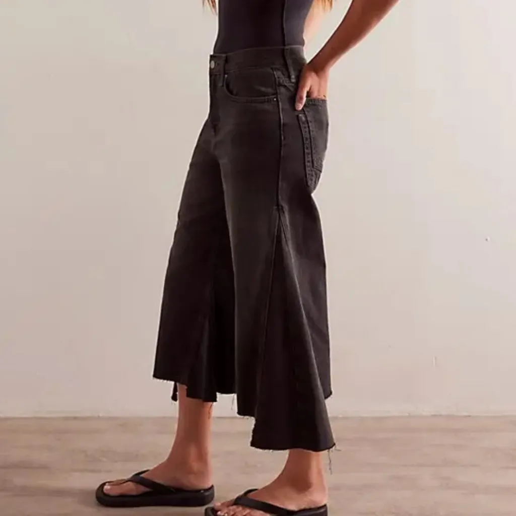 #70 NWT Free People Ripple Wide-Leg Crop Jeans in Fade To Black - Image 3
