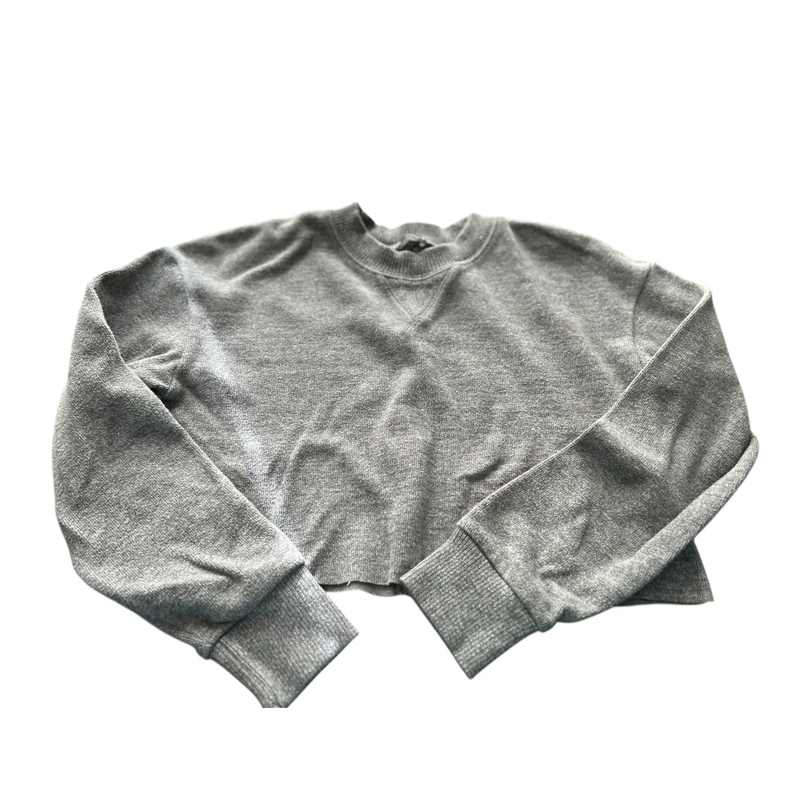 ZARA Cropped Sweatshirt Grey Long Sleeve V Neck Casual Women Size S - Image 3