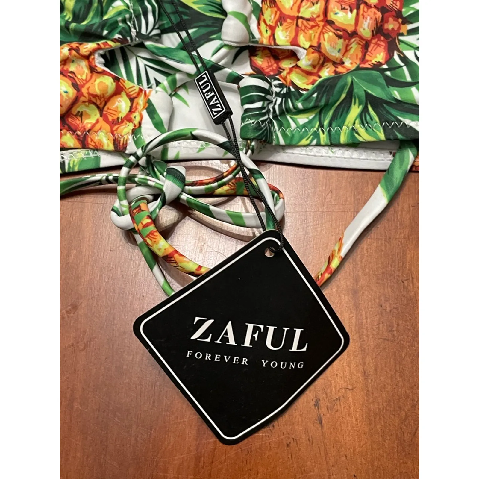 Zaful Bandeau Swimsuit Top Vibrant Pineapple Print Strapless White/Green W 4 NWT - Image 7