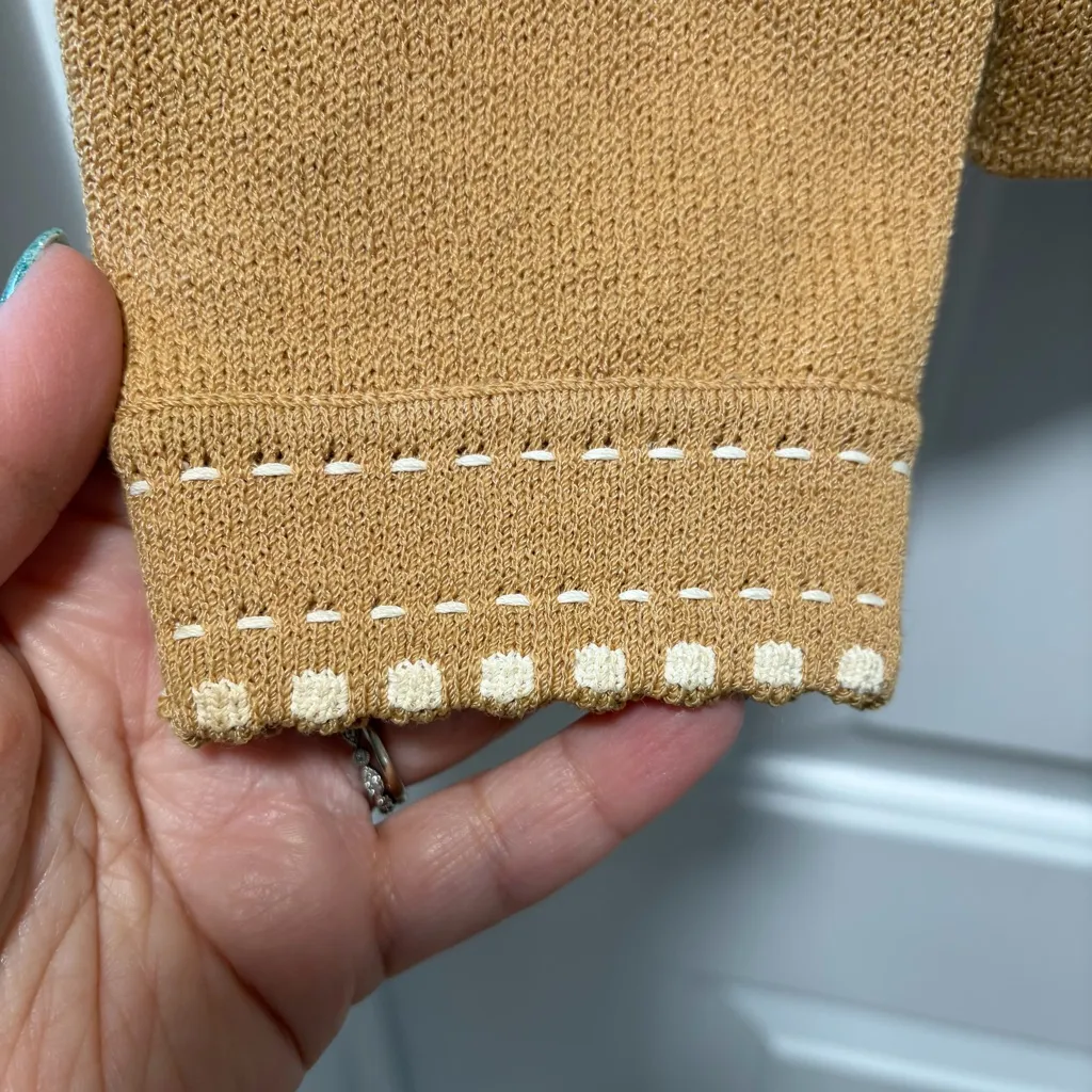 St. John Collection size 2 the Ultima Zip Jacket Cardigan Tan White Collared - Image 6