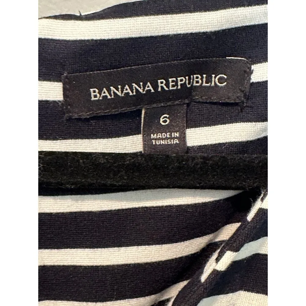 Banana Republic Dress Blue Stripe Ponte Knit Sleeveless Flutter Bottom Size 6 - Image 3