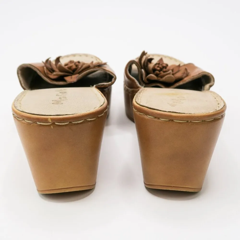 Vintage 90s Mariella Brown Leather Flower Wedge Sandals Size 9 - Image 8
