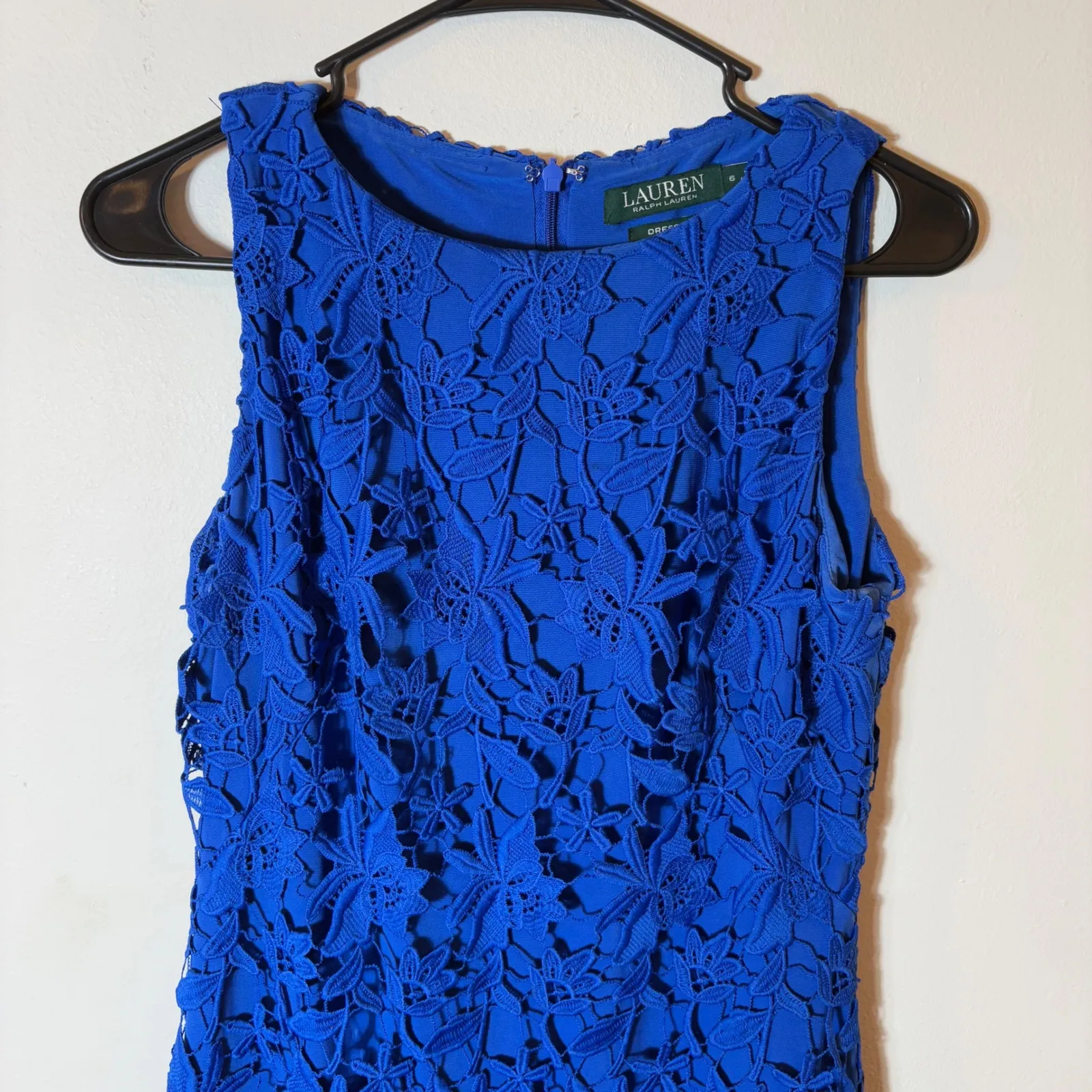 Lauren Ralph Lauren Cobalt Blue Lace‎ Overlay Sleeveless Cocktail Dress Size 6 - Image 2