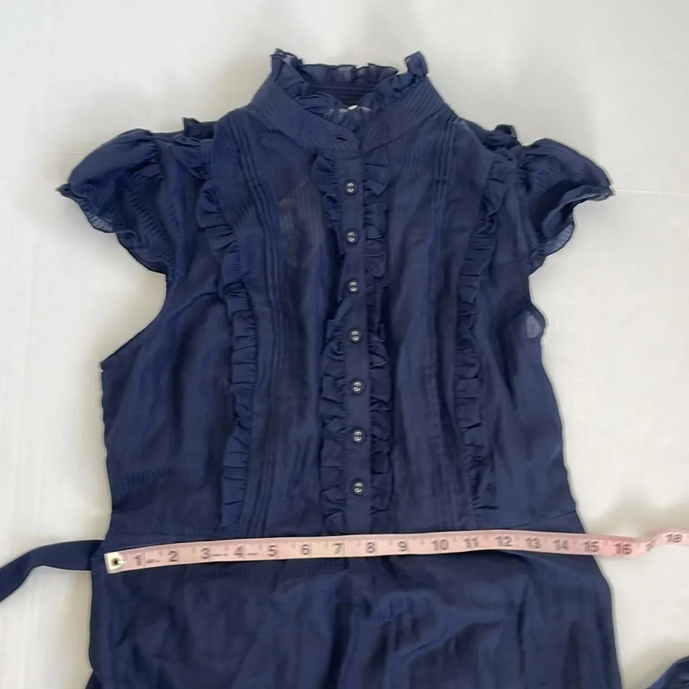 Heritage 1981 Navy Blue Dress Ruffles Silk Cotton Blend S/P Peasant Cottagecore - Image 14