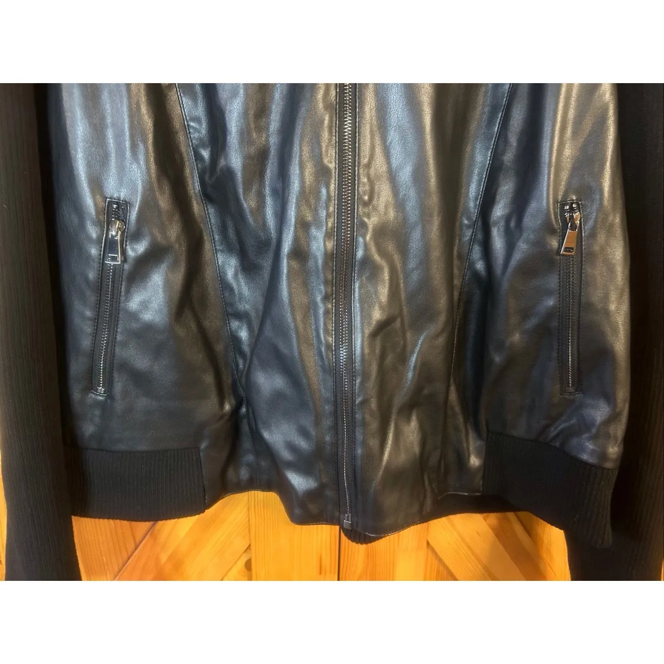 Lane Bryant Faux Leather Black Hooded Moto Jacket NWT Size 22/24 (5999) - Image 2