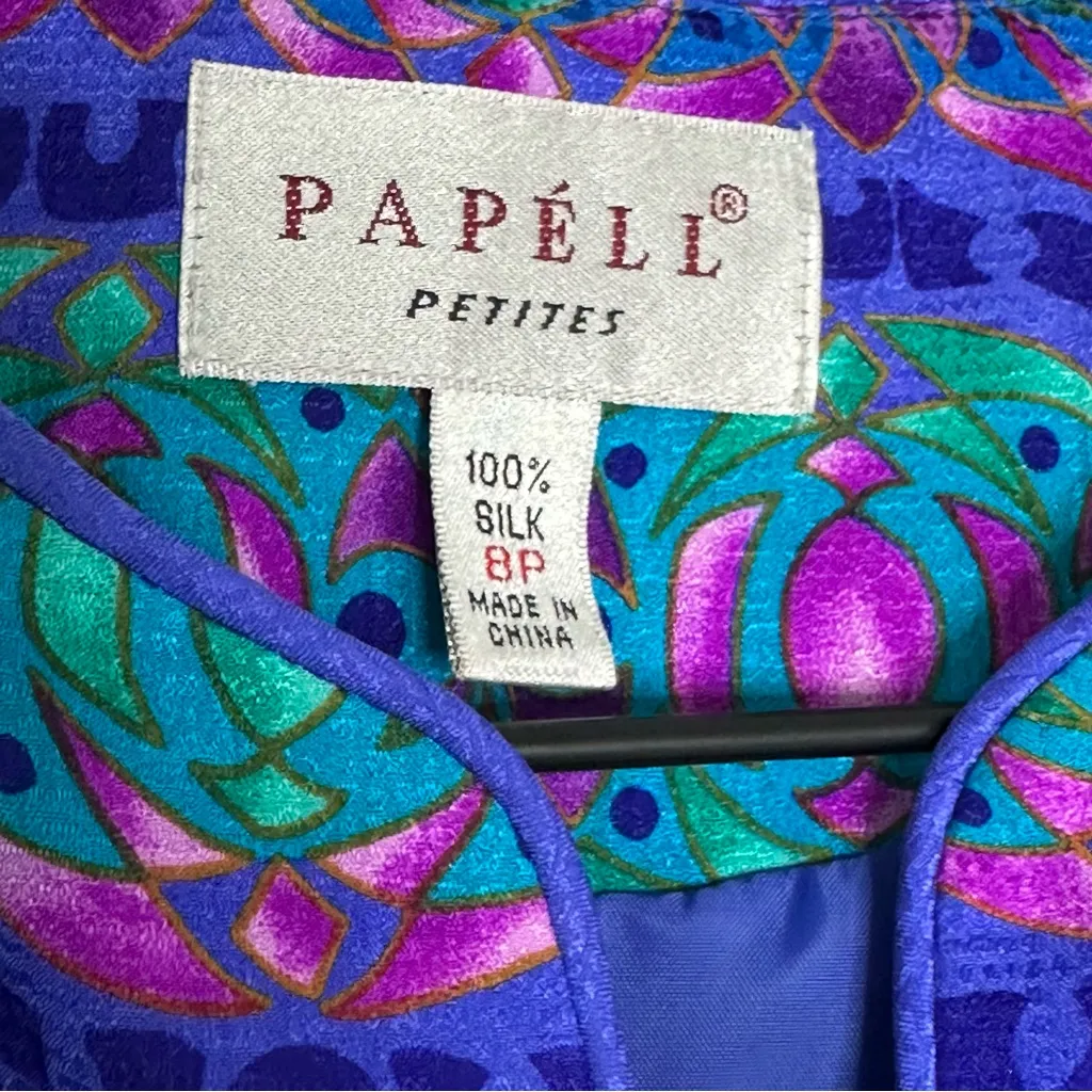 Adrianna Papell 100% Silk Cool Tone Jewel Tone Blouse Sz 8p Blazer Avantgarde - Image 7