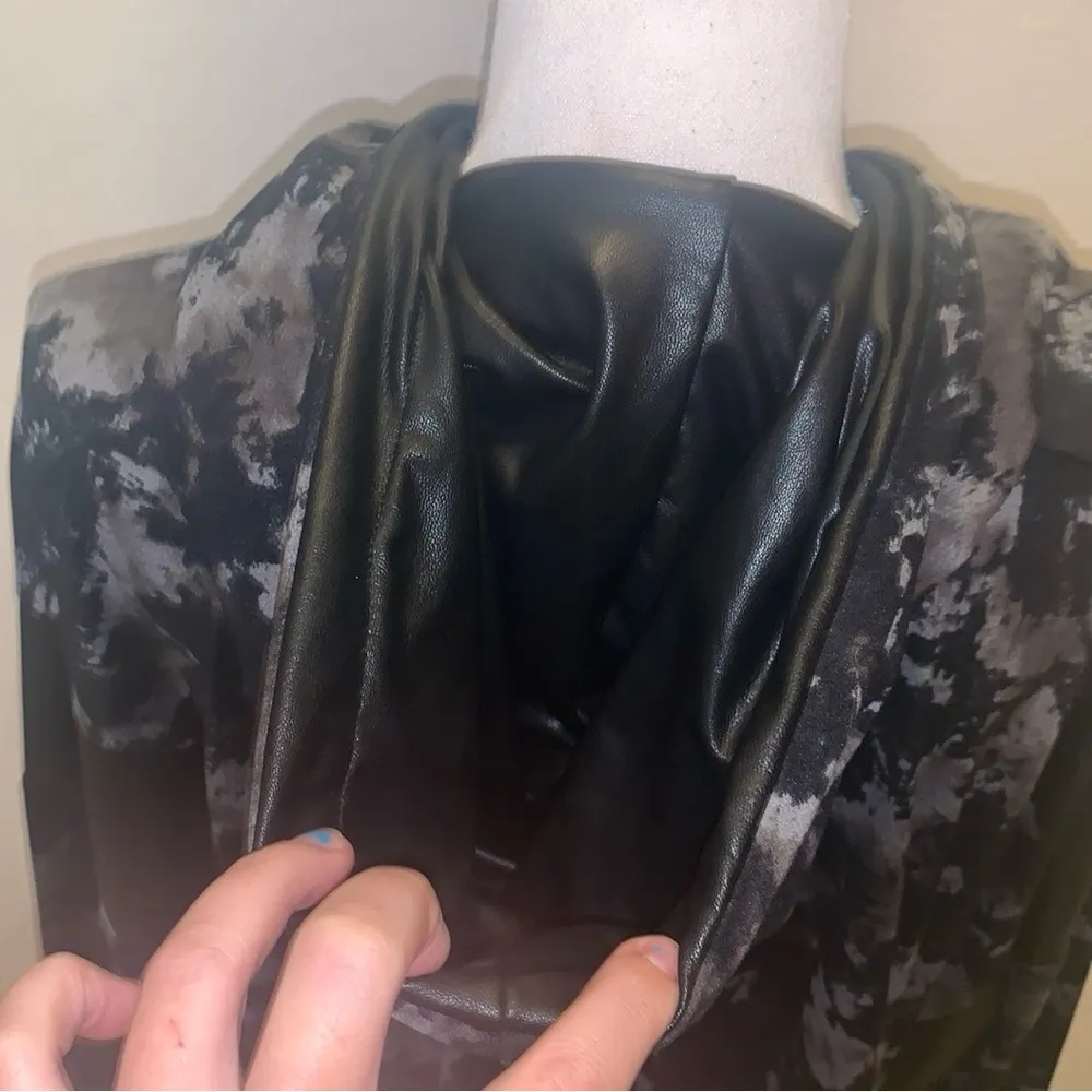 White Birch Black Tie Dye Faux Leather Knit Hoodie - Image 8