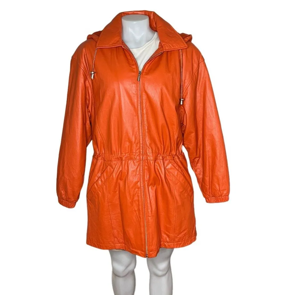 WILSONS LEATHER Orange Jacket Coat Anorak Parka Insulated Zip Hood Size Medium - Image 2