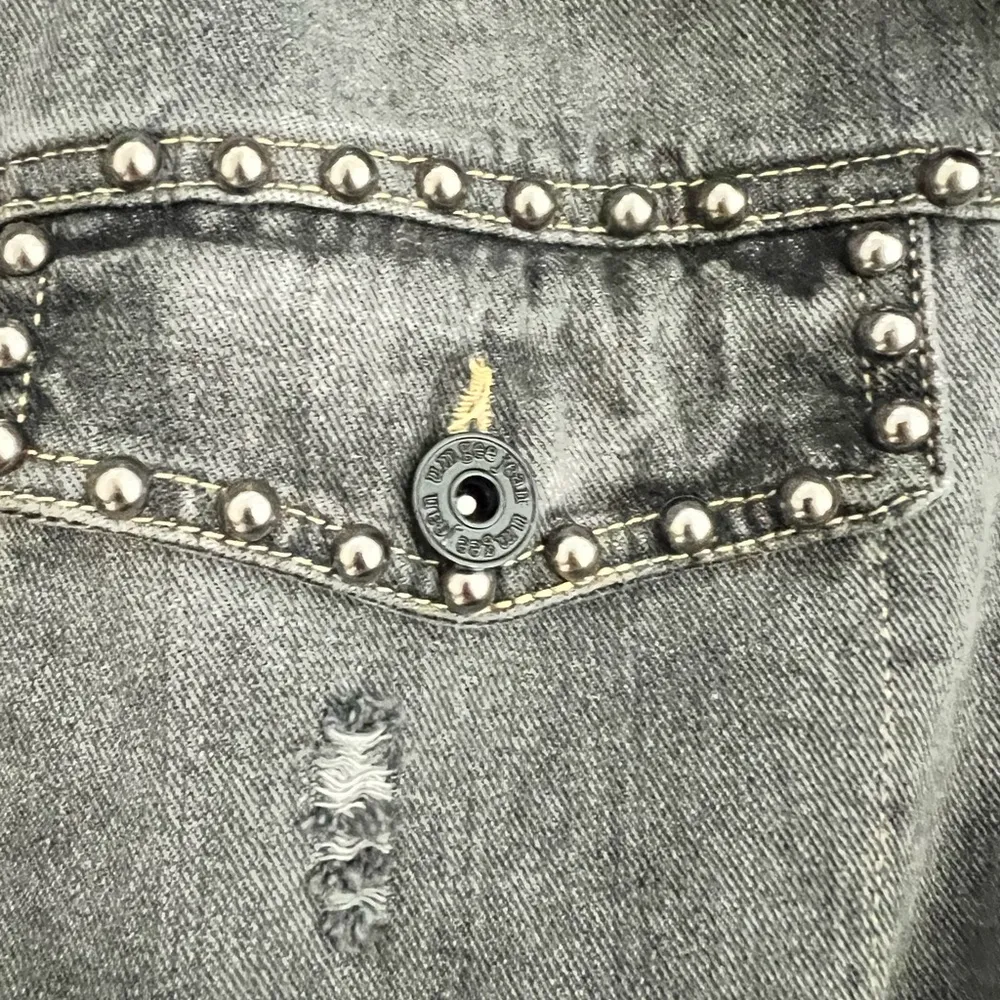 UMGEE Distressed Denim Jacket with non functional Pockets & Studs Large - Image 11