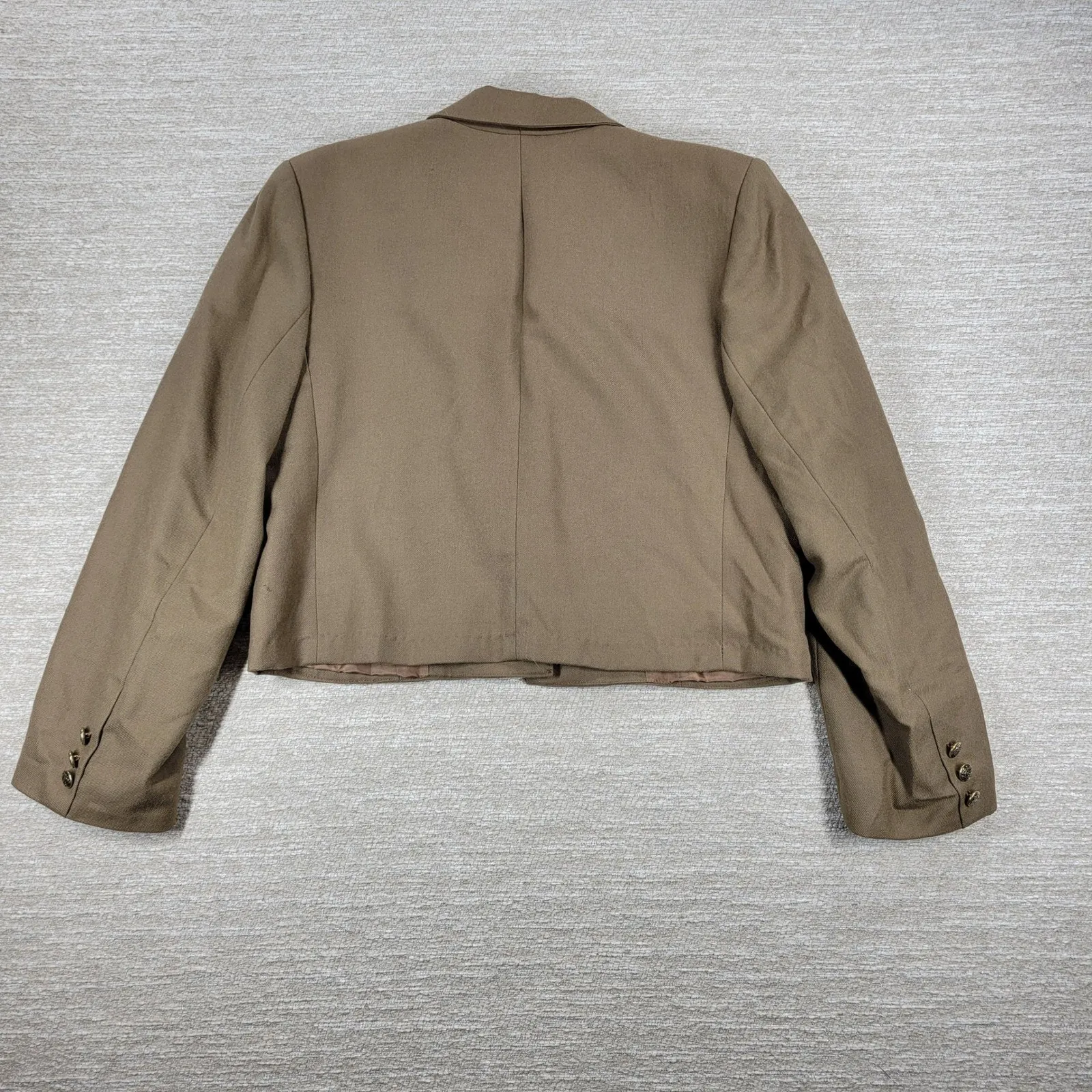 VTG Walker & Lane Cropped Wool Jacket Womens 10 Brown Gold Crest Button Career - Image 3