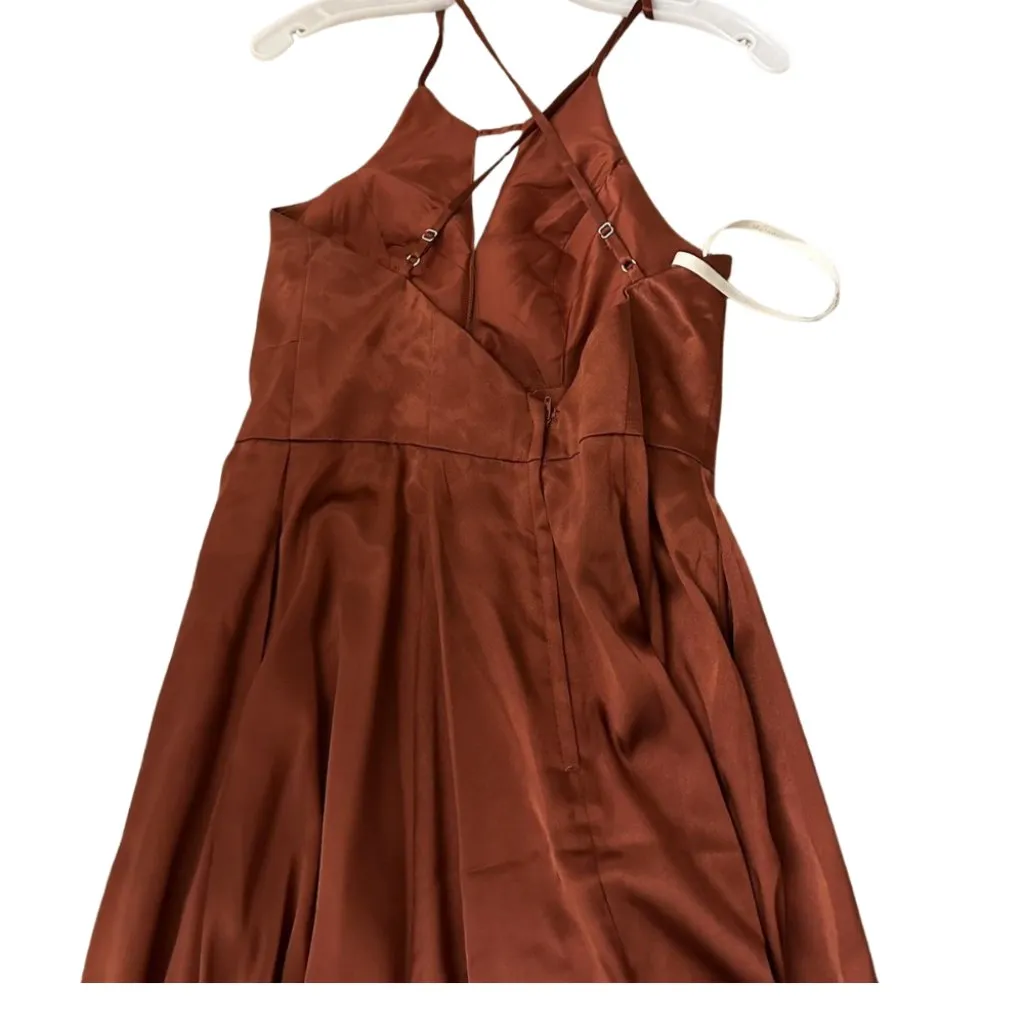 Galina Signature Maxi Dress Halter Satin in Rust Cinnamon Size 6 - Image 2