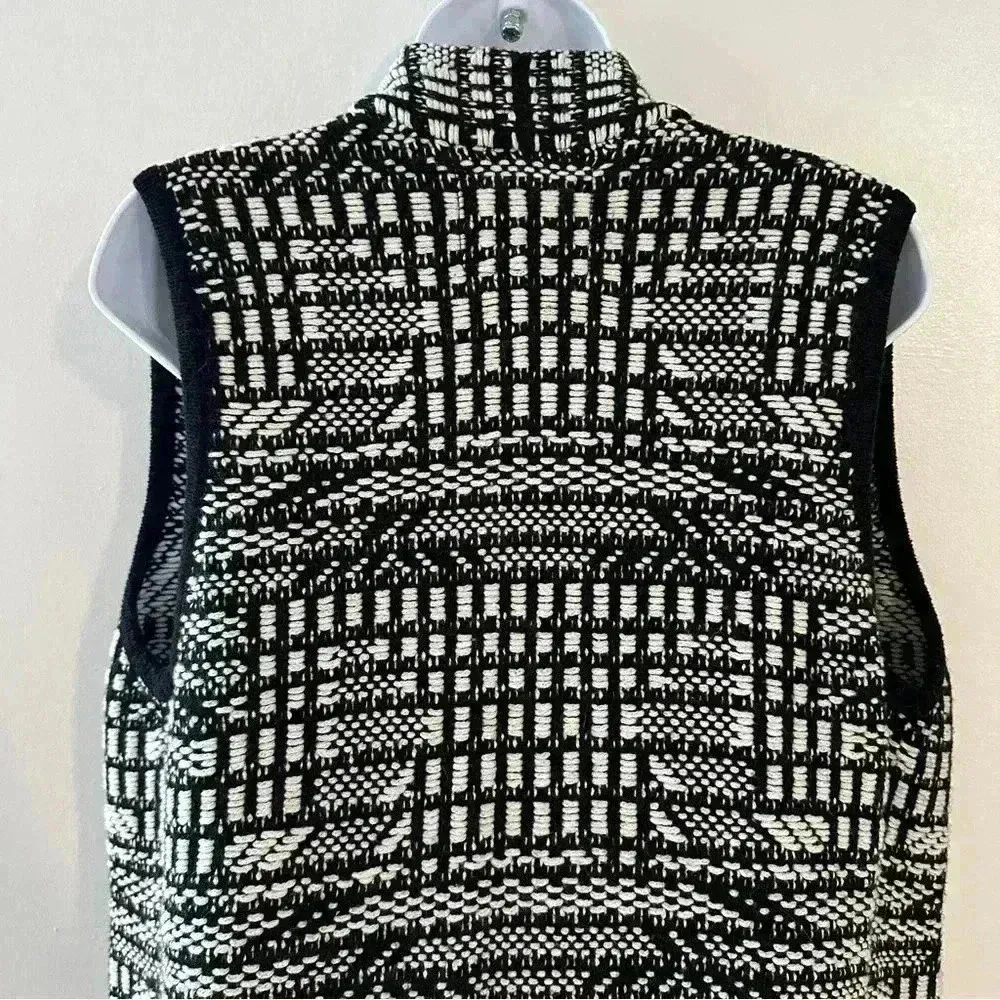 Anthropologie Angel of the North Roenne Cardigan Vest Black White Knit Sz Medium - Image 12