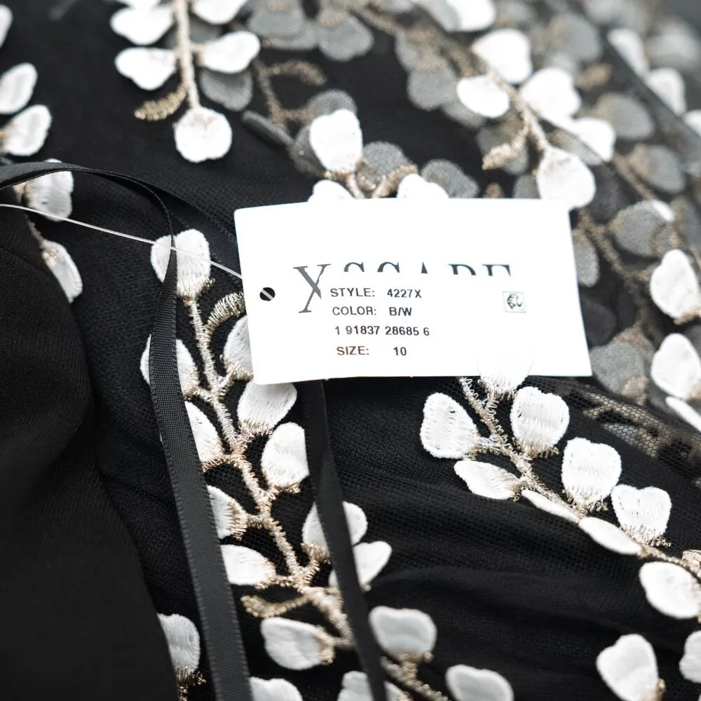 Xscape Mesh Inset Floral Embroidered Gown - Image 9