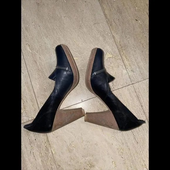 LONDON UNDERGROUND Black‎ Leather Chunky Steampunk Zipper Pumps Shoes Size 8 Black - Image 6