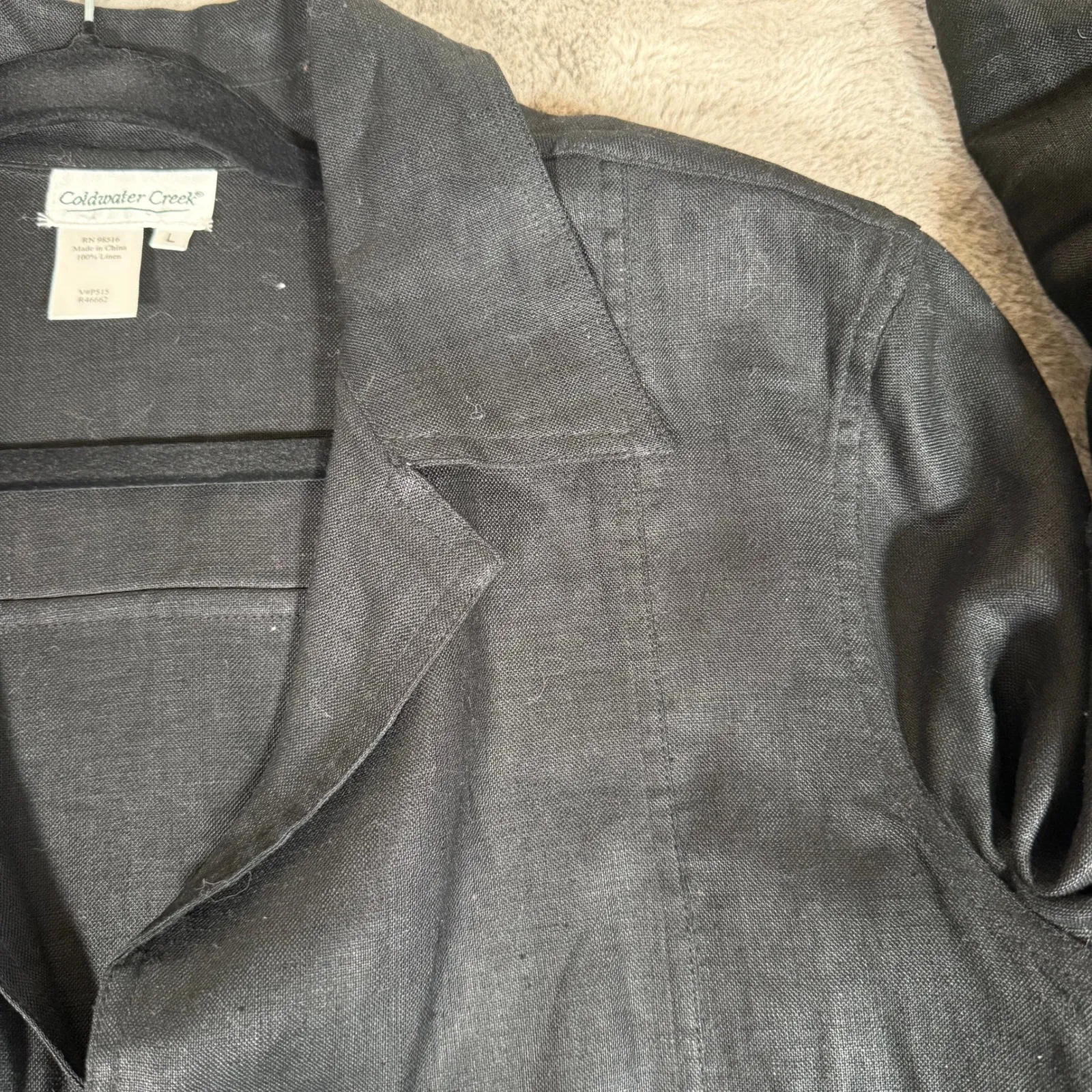 Coldwater Creek 100 Linen Blazer Jacket Pockets Open Front Black Size L Career - Image 8