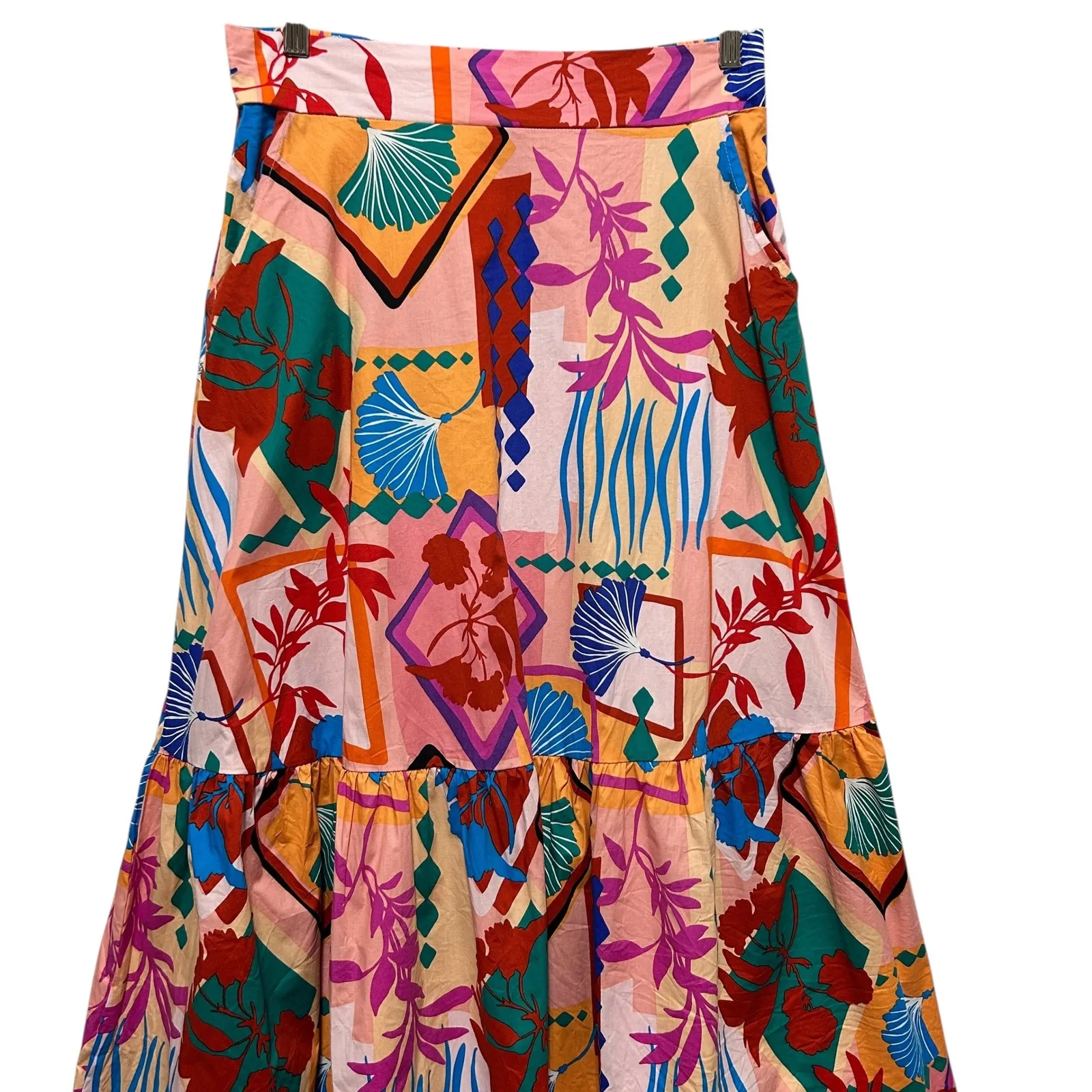 LIT Women Maxi Skirt M Abstract Multicolor Boho Art Print Tiered Funky Chic Folk Pink Size L - Image 2