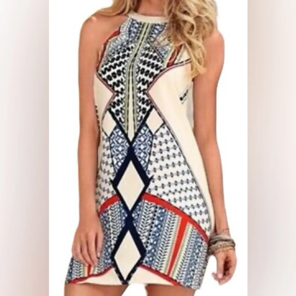 Venus Sleeveless Halter Neck Mini Dress Geometric Pattern - Image 5
