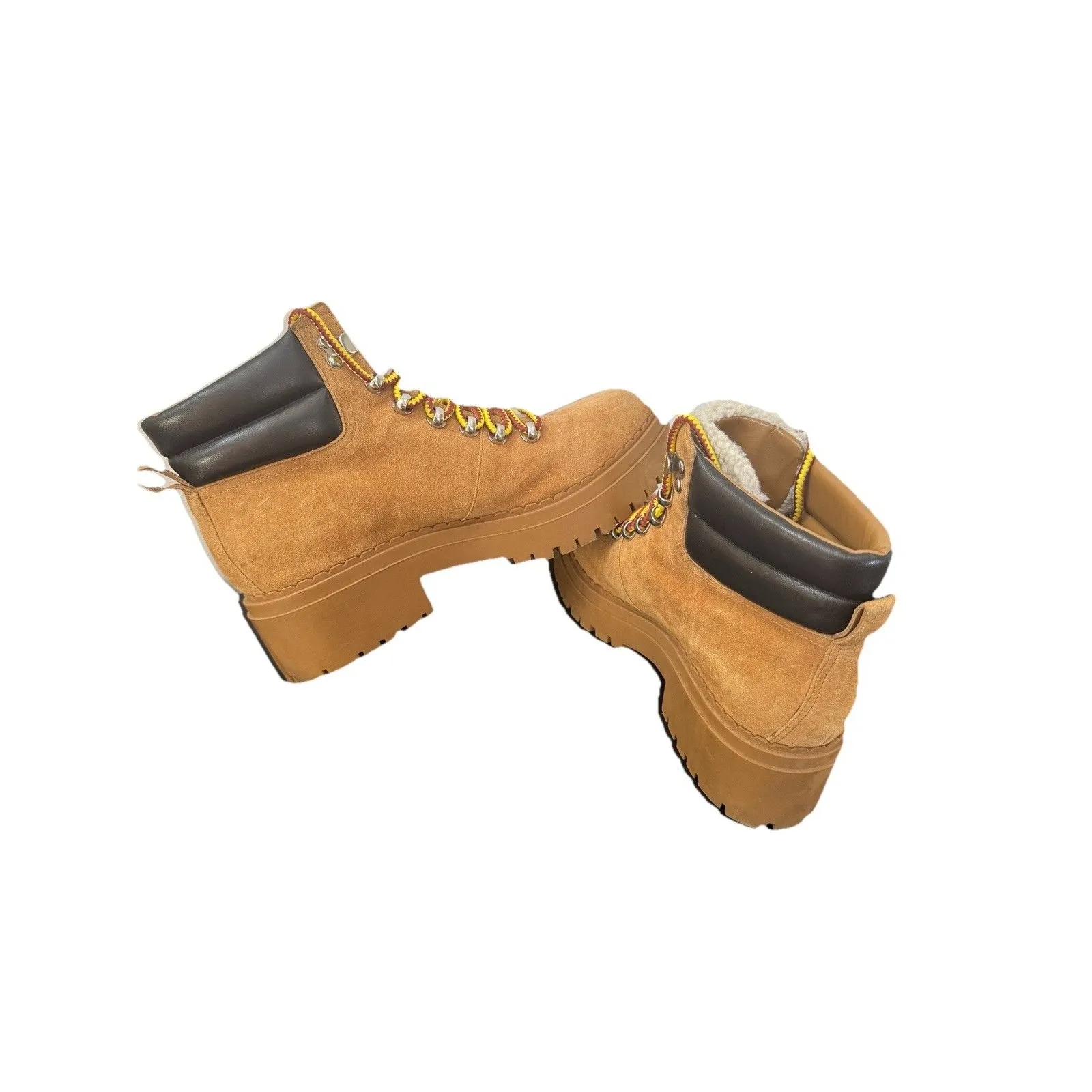 Marc Fisher Nairy Suede tan Leather Hiking Boots W SZ 8 Moto Military Boots - Image 5