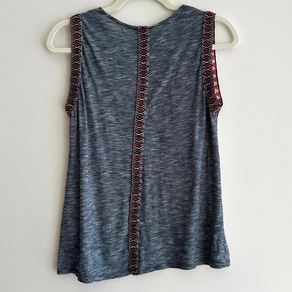 W5 Black and White Marble Striped Tank Top with Aztec Print Shoulders, Size Med - Image 9