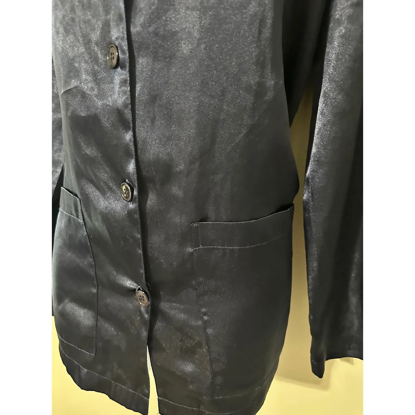 Victoria's Secret Satin Button Up Long Sleeve Top Navy Blue Size M - Image 3