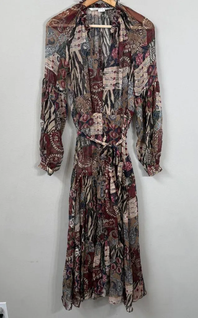 Veronica Beard Isra Multi-Print Silk Maxi Dress Women's 0 Paisley Tie Waist NWOT - Image 7
