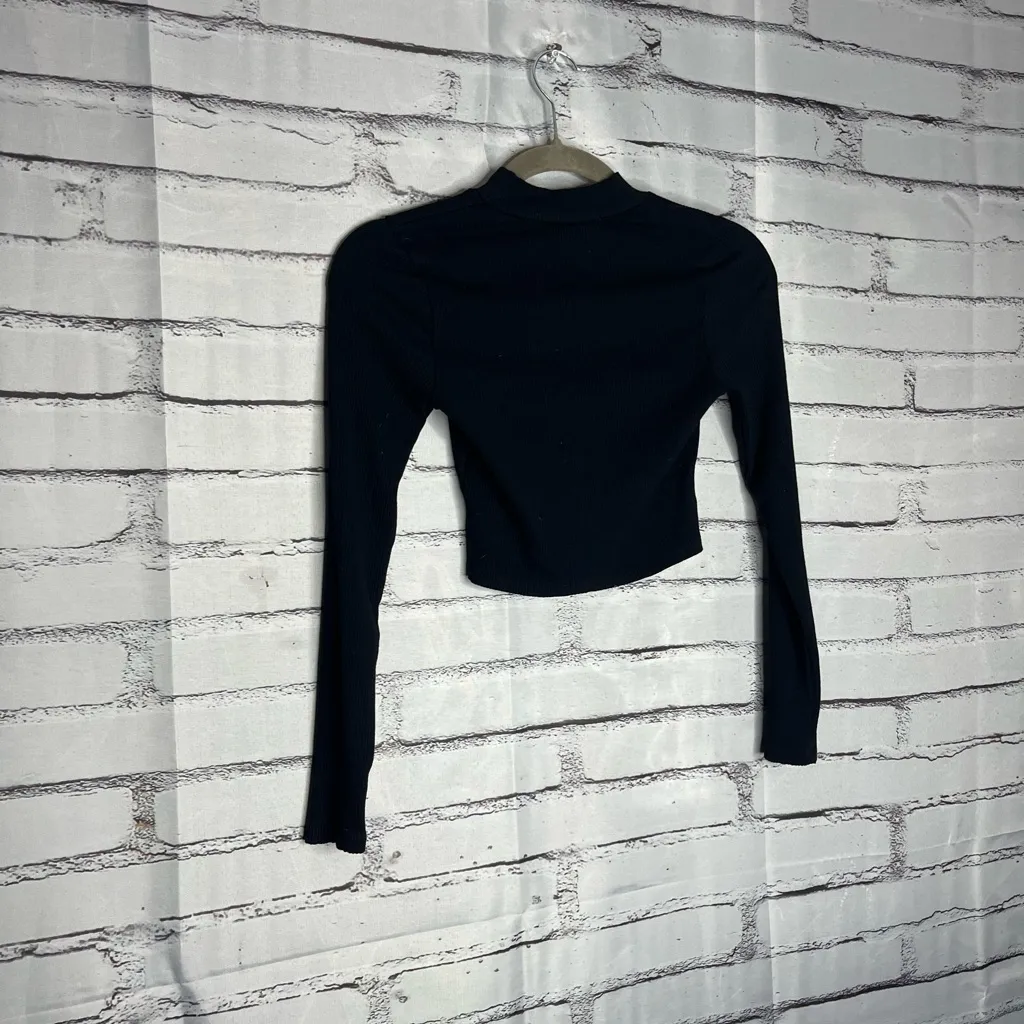 Timing Black Ribbed Zip-Up Long Sleeve Top Sz S Streetwear Fitted Y2K Layering - Image 9