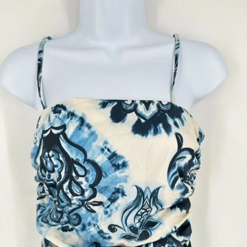 NWT Zara XS Floral Printed Ruched Cami Tank Top‎ Y2K THE OC White Blue - Image 4