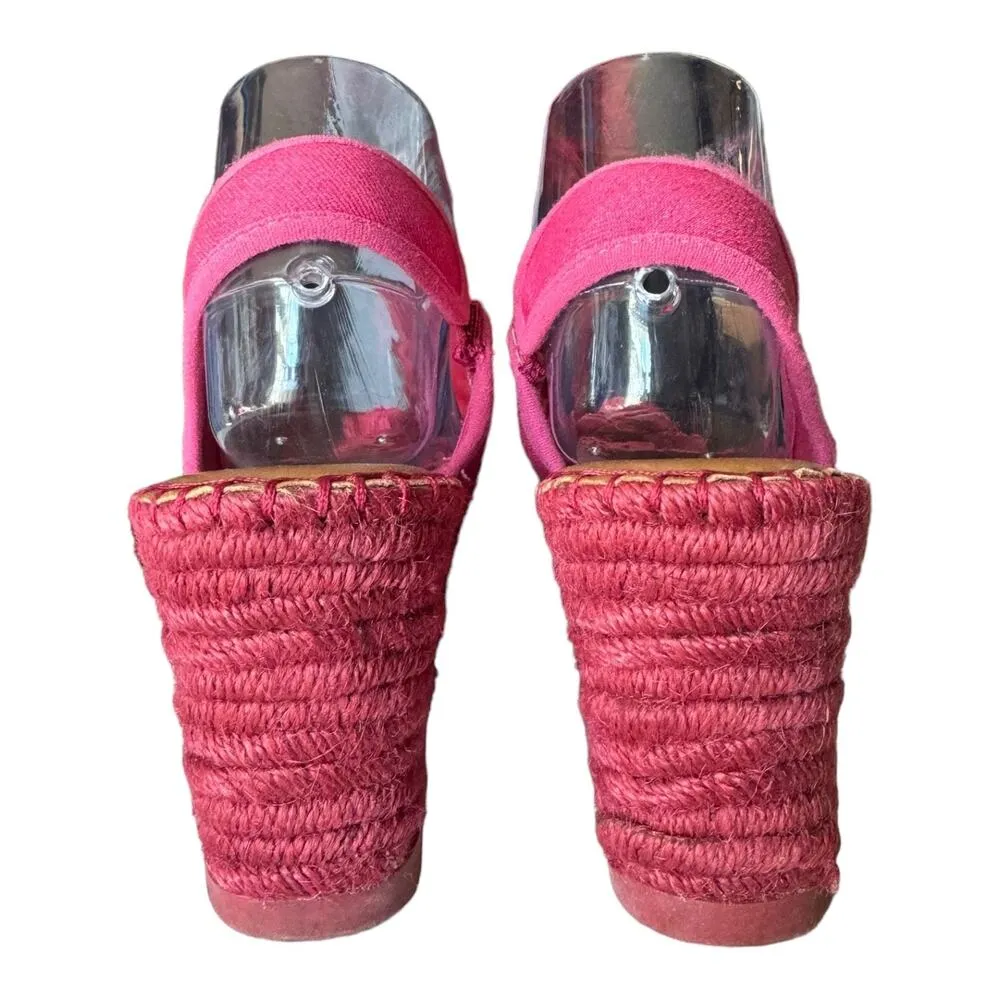 Libby Edelman Curtsy Pink Denim Rosette Wedge peep toe Espadrille size 8.5 - Image 10