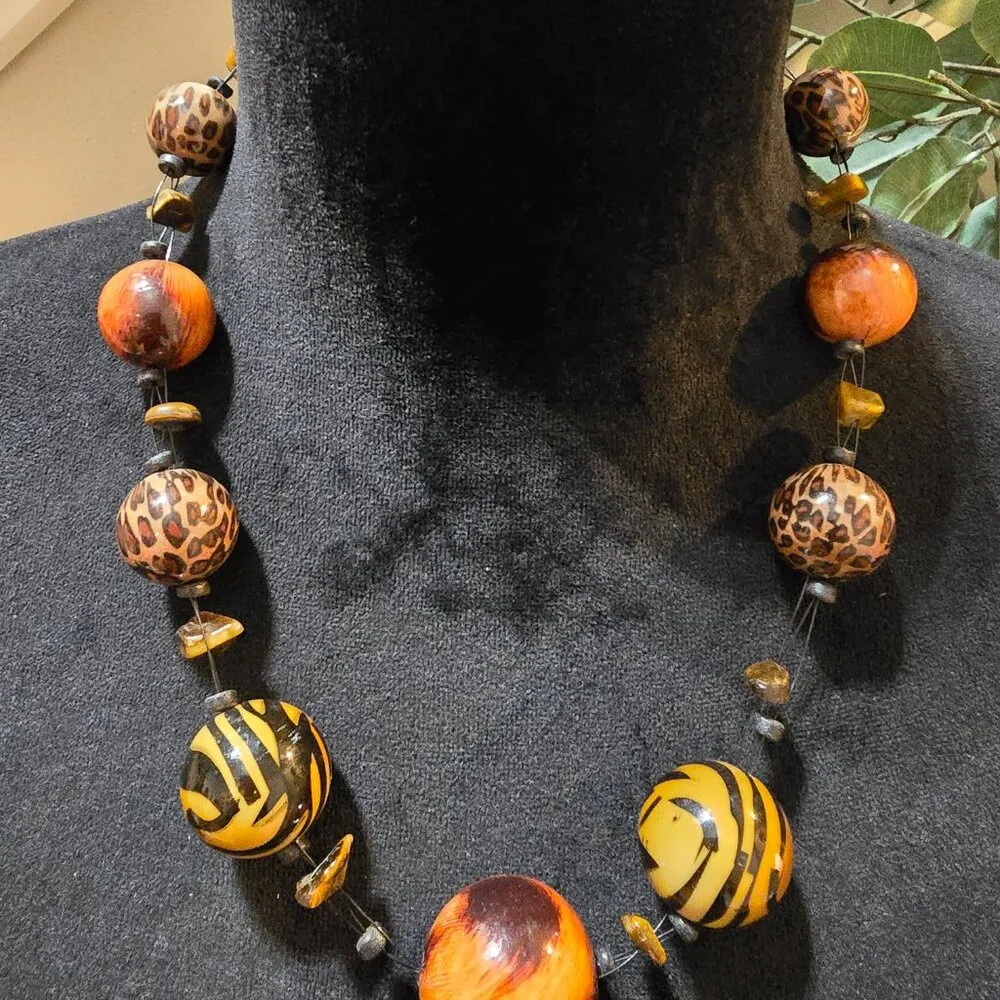 Women Fashion Yellow Brown Huge Ball Lampwork Bead Single Strand Collar Necklace - Image 2