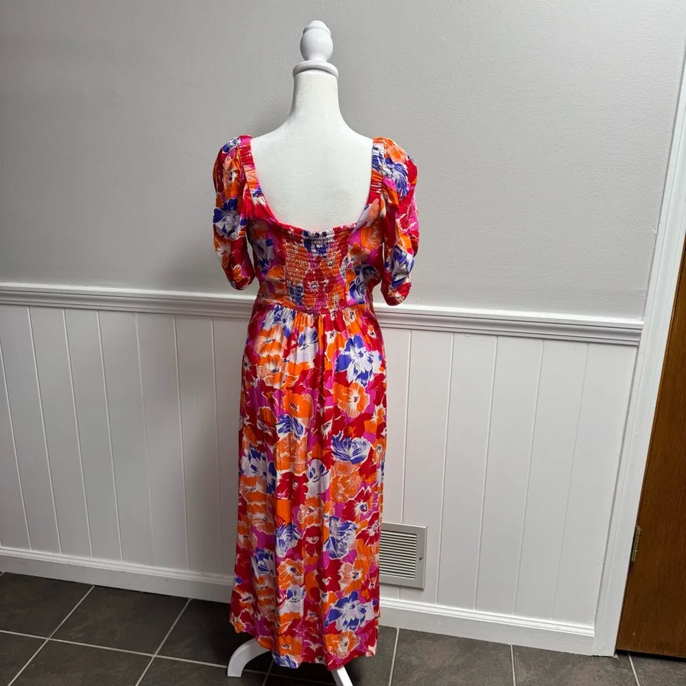 L*SPACE Alissa Square Neck Short Sleeves Midi Dress Super Bloom Floral Medium M - Image 12