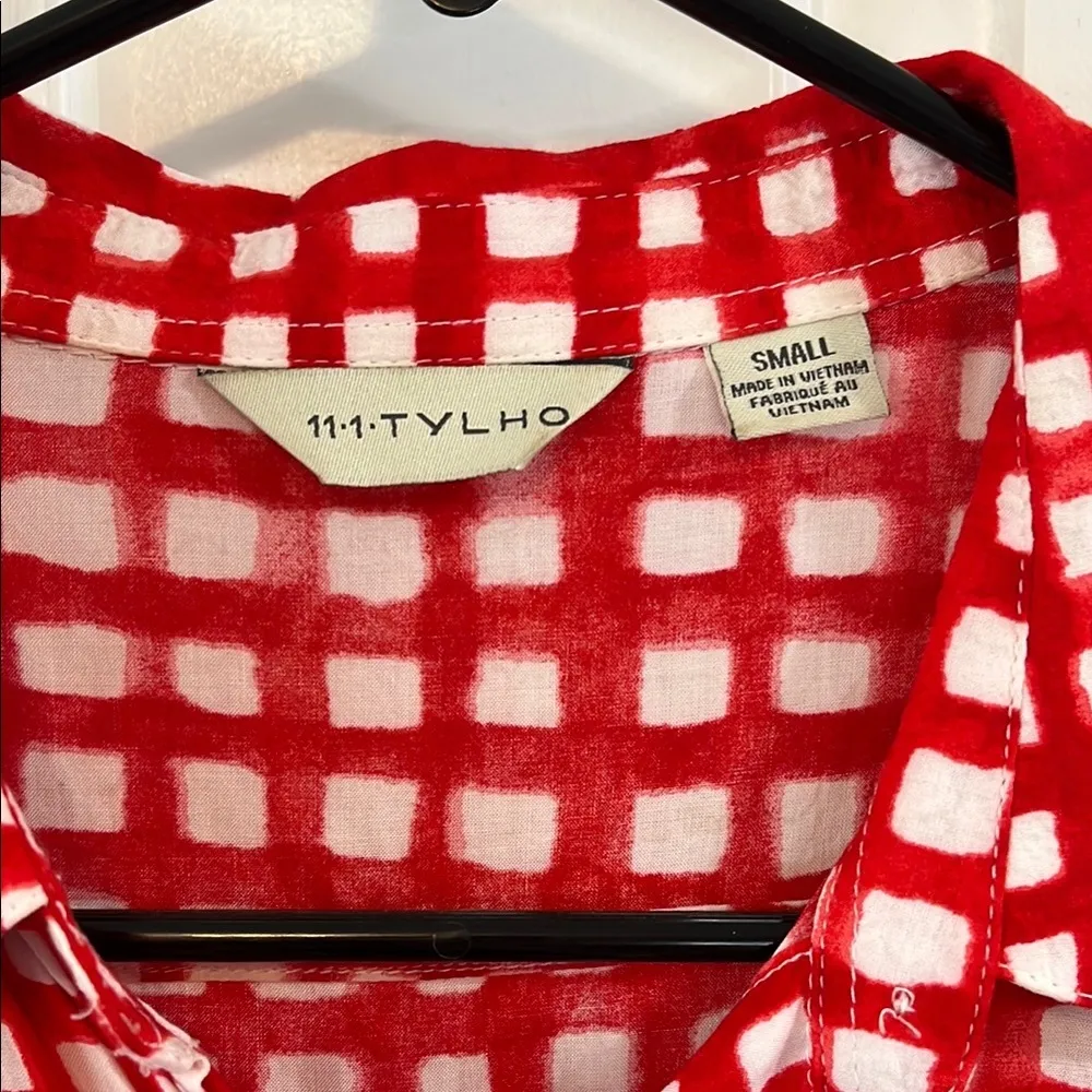 Anthropologie 11.1 TYLHO Red and White Checkered Flowy Shirt Dress - Size Small - Image 2