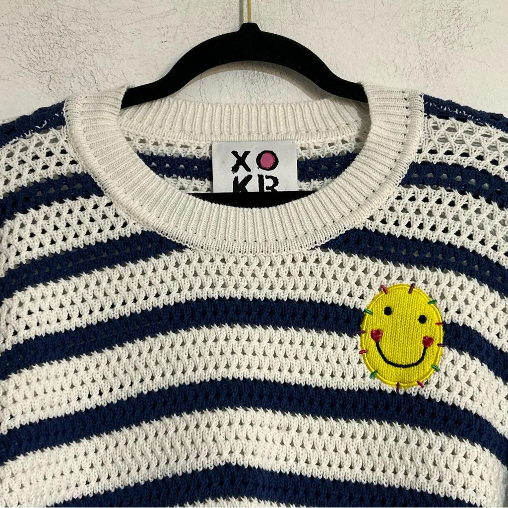 Kerri Rosenthal Striped Smiley Face Embroidered Knit Sweater Size XL White - Image 6
