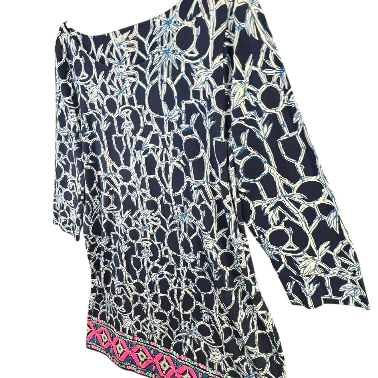 Lilly Pulitzer Hollee Dress Womens XL Navy Blue Lucky Bamboo Cutout TINY FLAW - Image 3