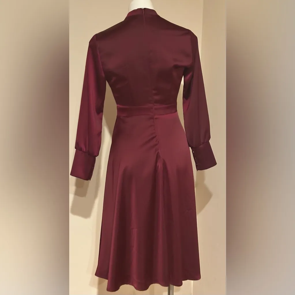 Chicwish Deep Satin Burgundy Long Sleeve 3 Gold Long Button Dress Sleeves  Sz XS - Image 3