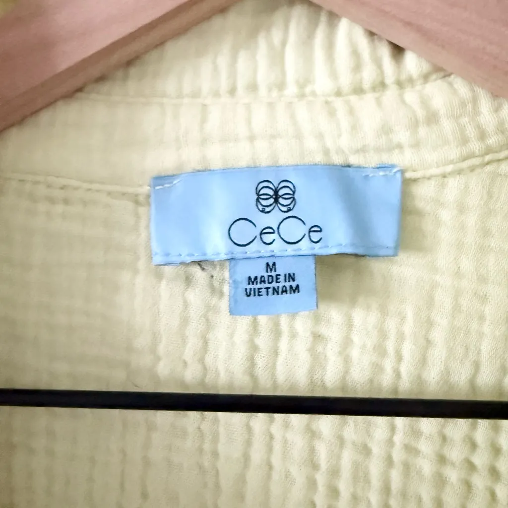 CeCe Quarter Button Down Cotton Gauze Top in Light Yellow Size M - Image 3